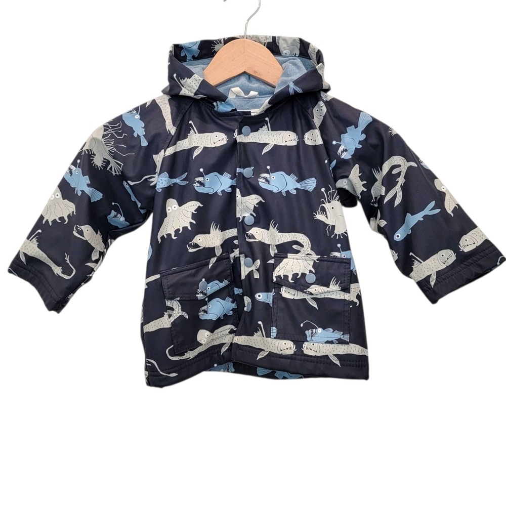 Hatley Raincoat Toddler Size‎ 2 Blue Angler Fish Deep Sea Creatures Terry Lined